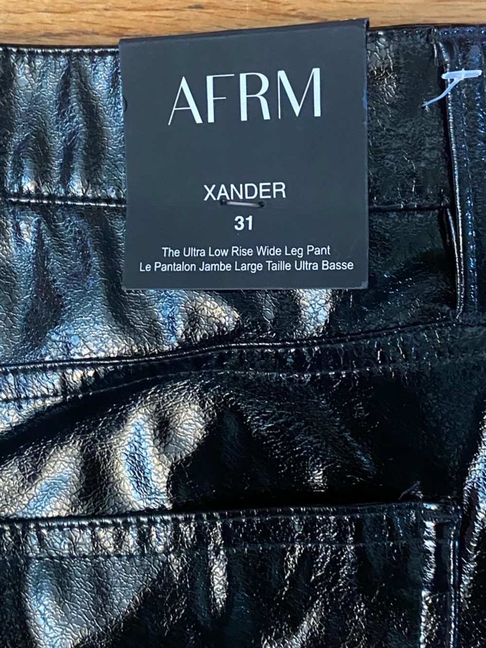 AFRM Xander Ultra Low Rise Wide Leg Patent Pants in Black Size 31 NWT